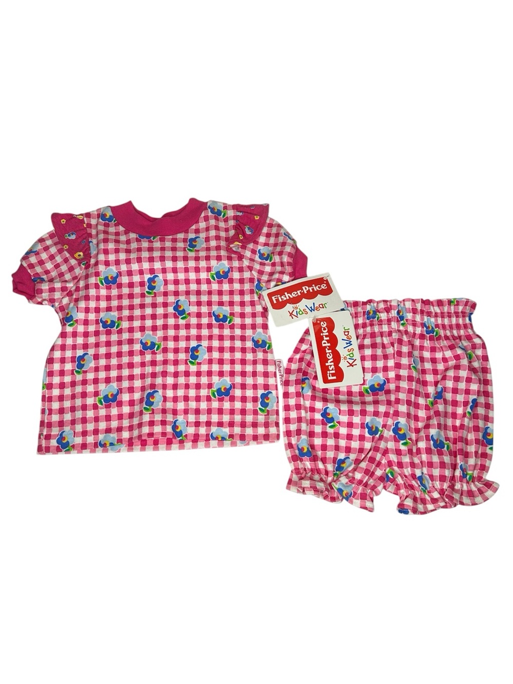 New Deadstock vintage Fisher-Price Pink Gingham Floral Baby Set 18 months